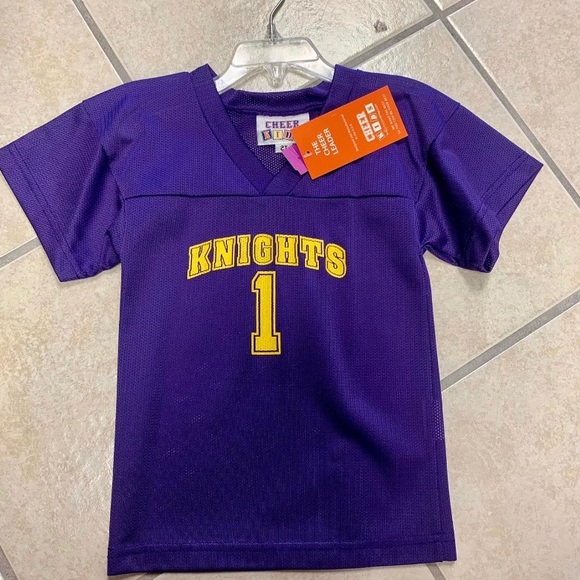 Kids Unisex Purple & Gold Knights #1 Logo Mesh Football Uniform Sport Jersey NWT - Picture 1 of 2